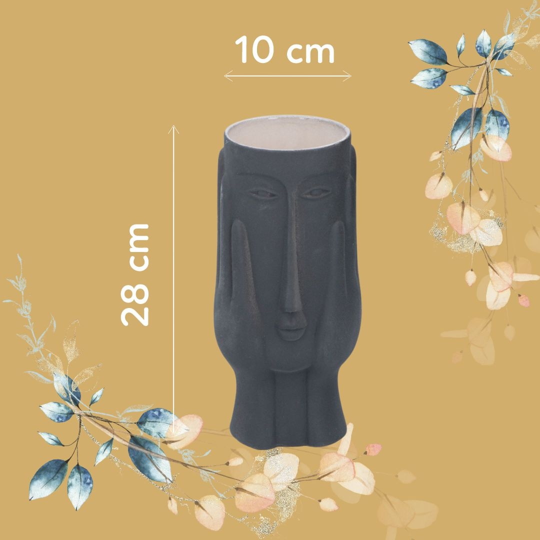 Vază decorativă, formă chip de femeie, din porțelan, Arti Casa, 28 x 10 cm, negru
